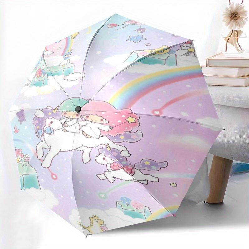 1pc Sanrio Colorful Little Twin Stars Pattern Beautiful Looking Automatic Folding Umbrella, 3 Folding, 8 Iron Frame Design, Durable and Suitable for T