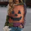 Women's Casual Long Sleeve Neck Halloween Print Sweatshirt Top