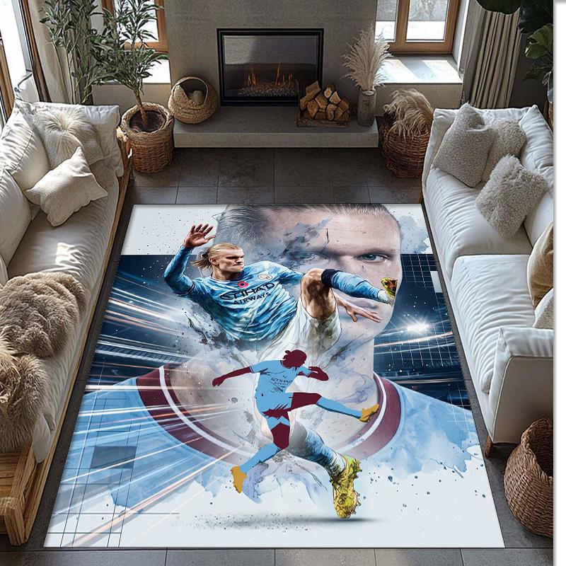 Erling Haaland Calcio Football Pattern Tappeto Morbido per Area Tappeto per Pavimento Interno Antiscivolo Tappetino Decorazione Sportiva per Camera da Letto