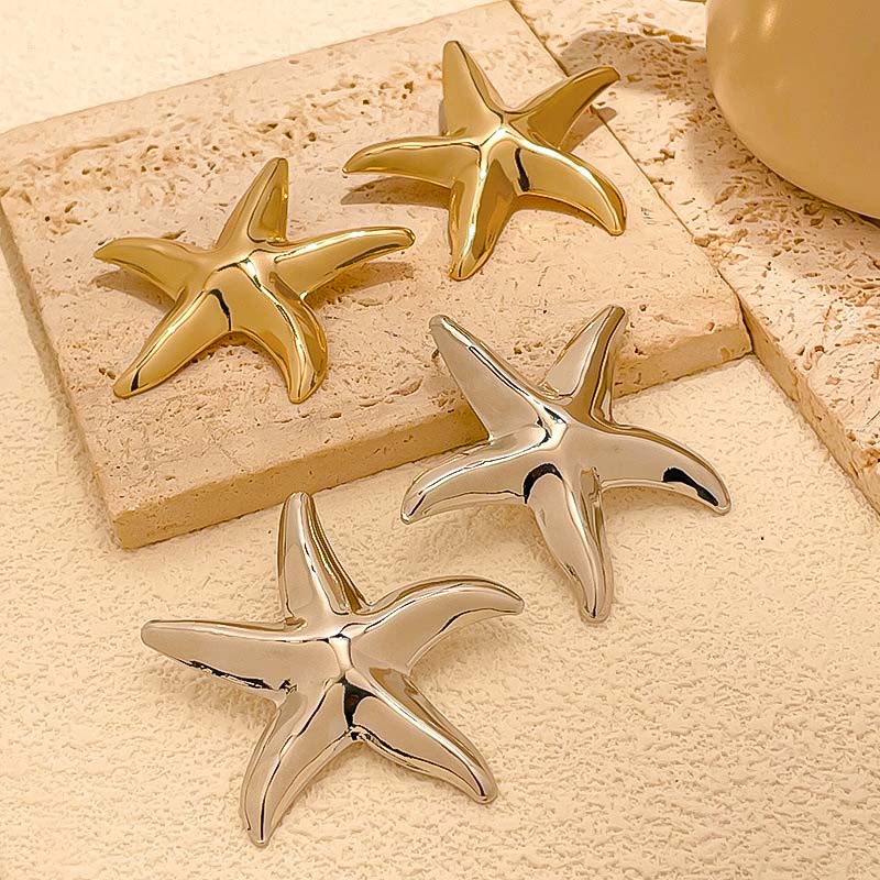 2025 New Fashion Big Starfish Shell Stud Earrings for Women Bohemian Gold Color Star Drop Earrings Jewelry Accessories