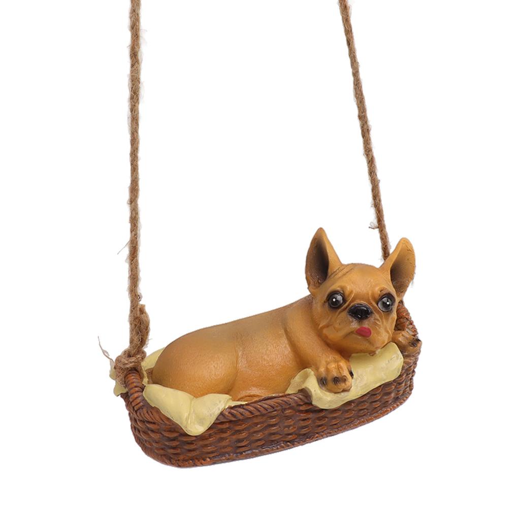 Garden Dog Statue Outdoor Resin Swing Ornament Hanging Decoration Home Bulldog Animal Gift Yello  Brown