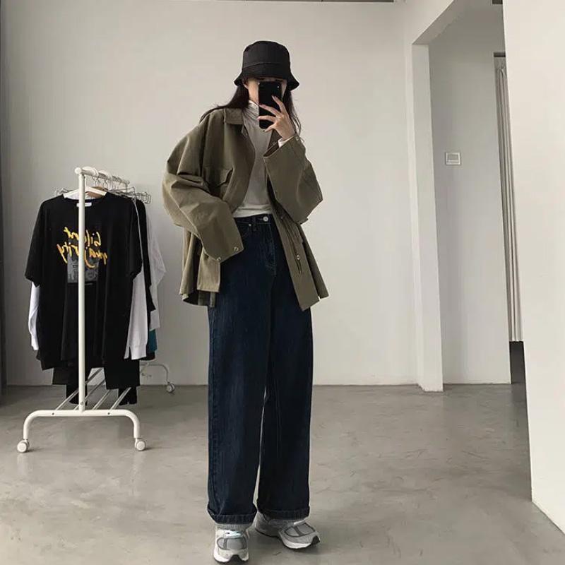Women Jeans High Waist Baggy Straight Wide Pants Casual Dark Blue Denim Trousers Plus Size Female Bottoms Vintage Y2k Claothes Streetwear