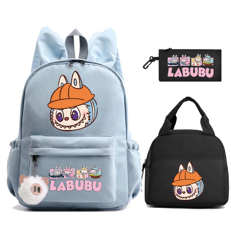 3Pcs/set Cute Printed Backpack Lunch Bag Pencil Case Children Girl Boy Mokoko Student Schoolbag Zimomo Kid Gift Mochila