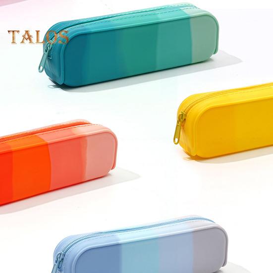 Silicone Pencil Case Gradient Color Pencil Bag Zipper Closure Lightweight Pencil Pouch Stationery Organizer