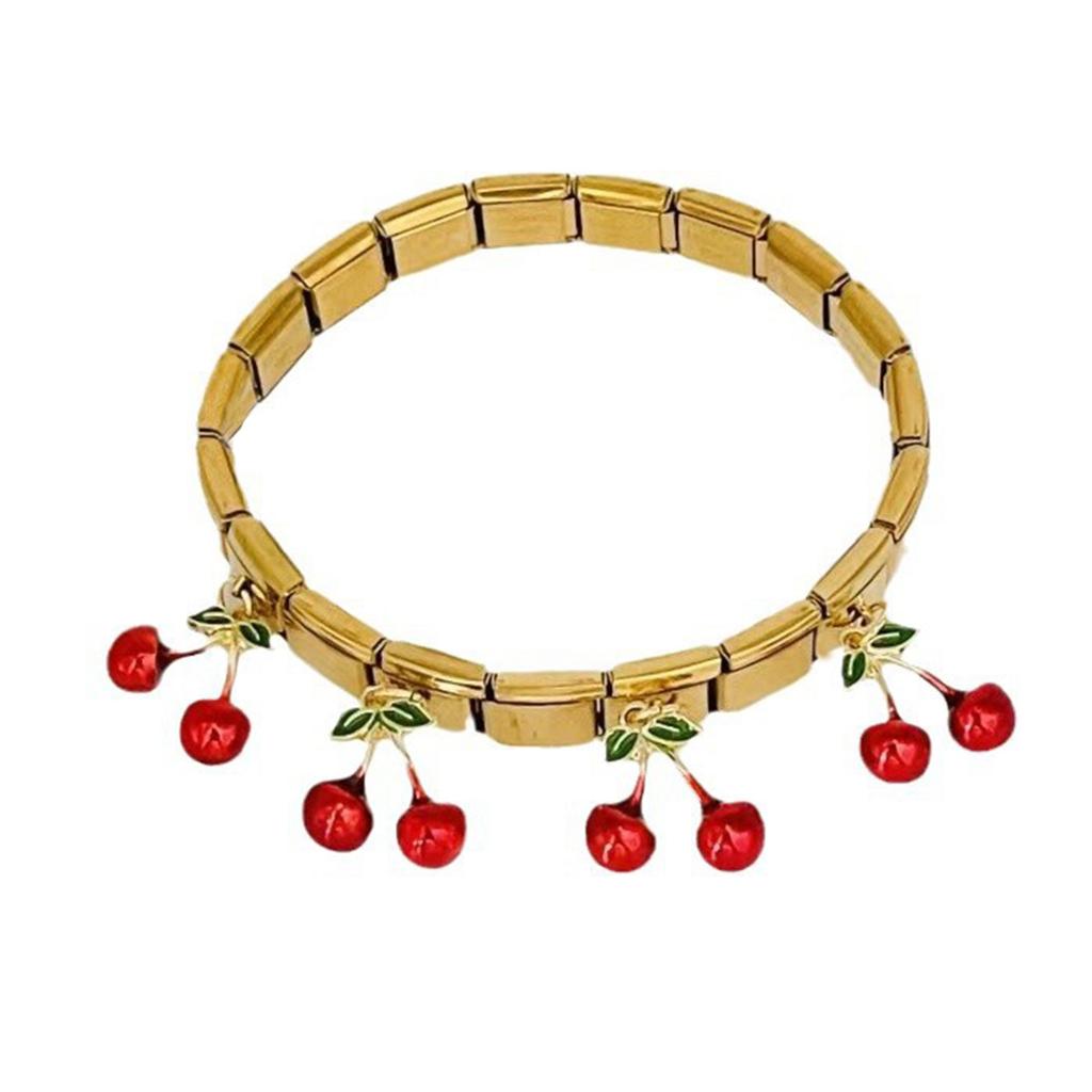 Stylish Strawberry and Cherrys Designs Stainless Steel Bracelet for Trendy Women and Teens With Adjustable Fit