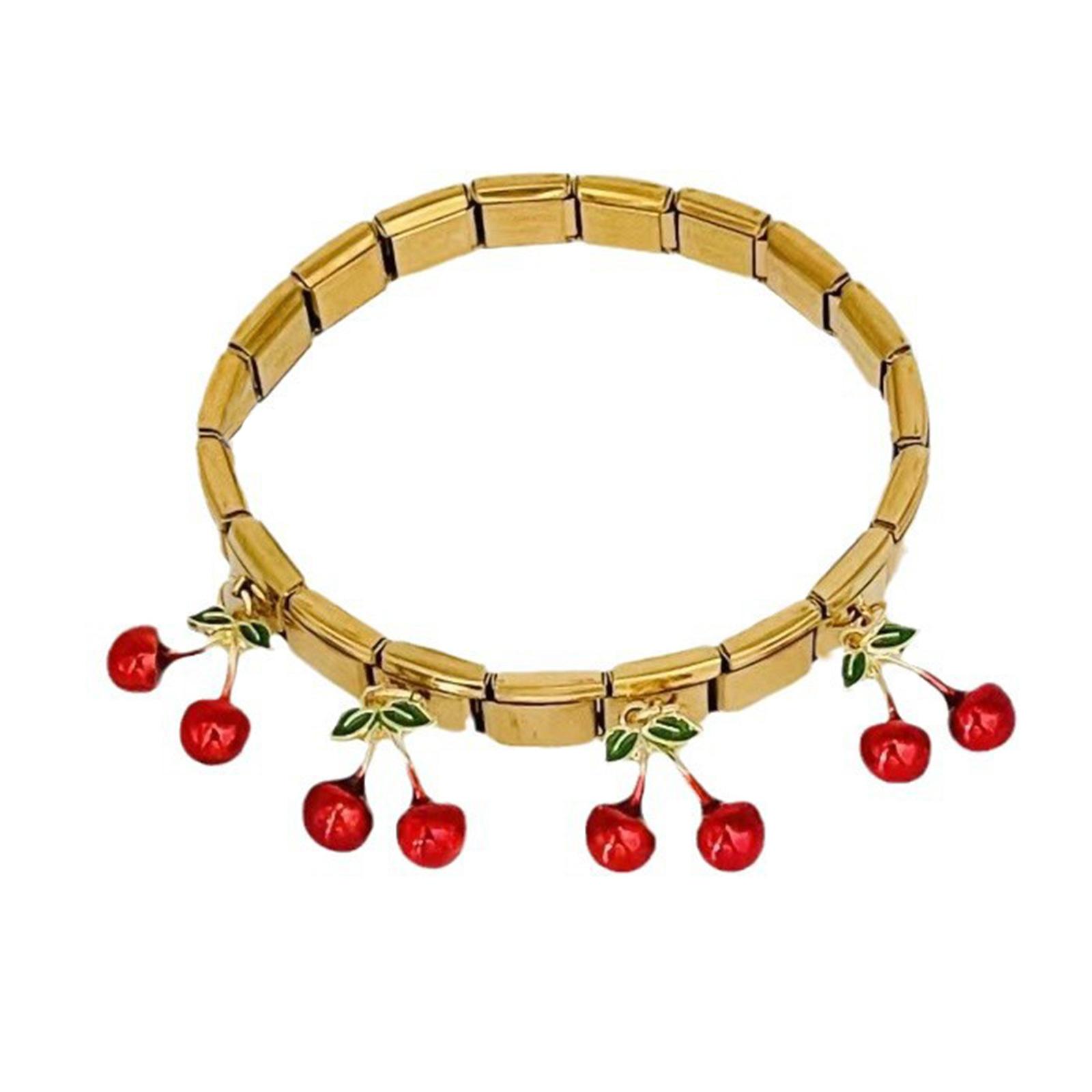 

Стильный браслет из нержавеющей стали с дизайном клубники и вишни для модных женщин и подростков с регулируемой посадкой 2