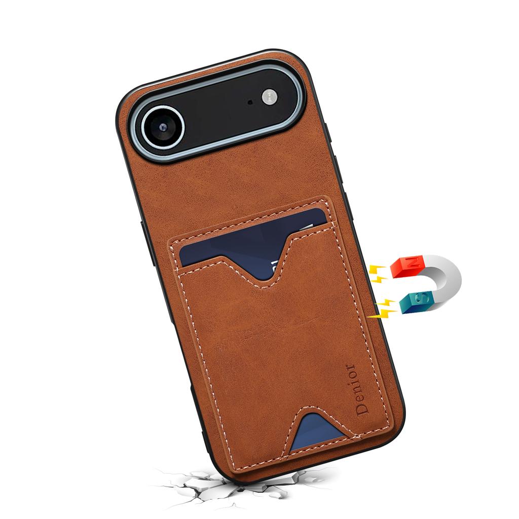 DENIOR For iPhone Air Case Card Holder Kickstand Leather+PC+TPU Phone Cover