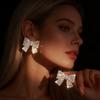 Silver Needle Hong Kong Style 3D Bow Zircon Exaggerated Stud Earrings, European Retro Light Luxury High Temperament Fashion Earrings for Women