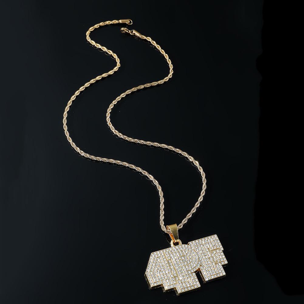 European Hip Hop Full Diamond English Letter 4pf Pendant Necklace Personal Nightclub Hipster Digital Letter Pendant Necklace