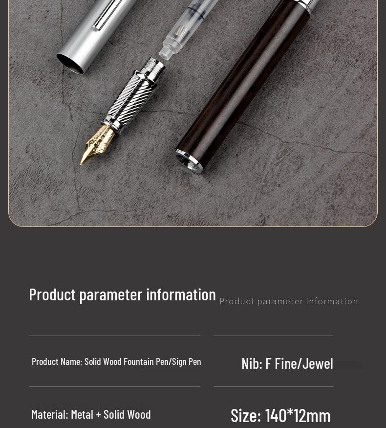 Solid Wood Fountain Pen with Gift Box and Ink Sac, Custom Logo Option Available