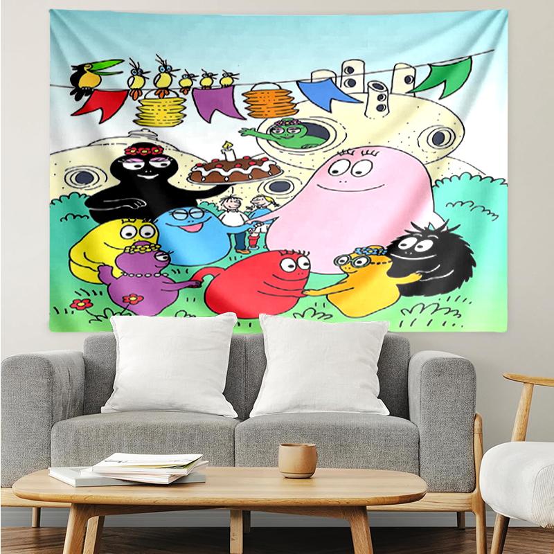 Barbapapa Print Tapestry, Backdrop, Easy Setup, Ideal for Bedroom, Office & Living Room, with Aesthetic Wall Hanging Decor.