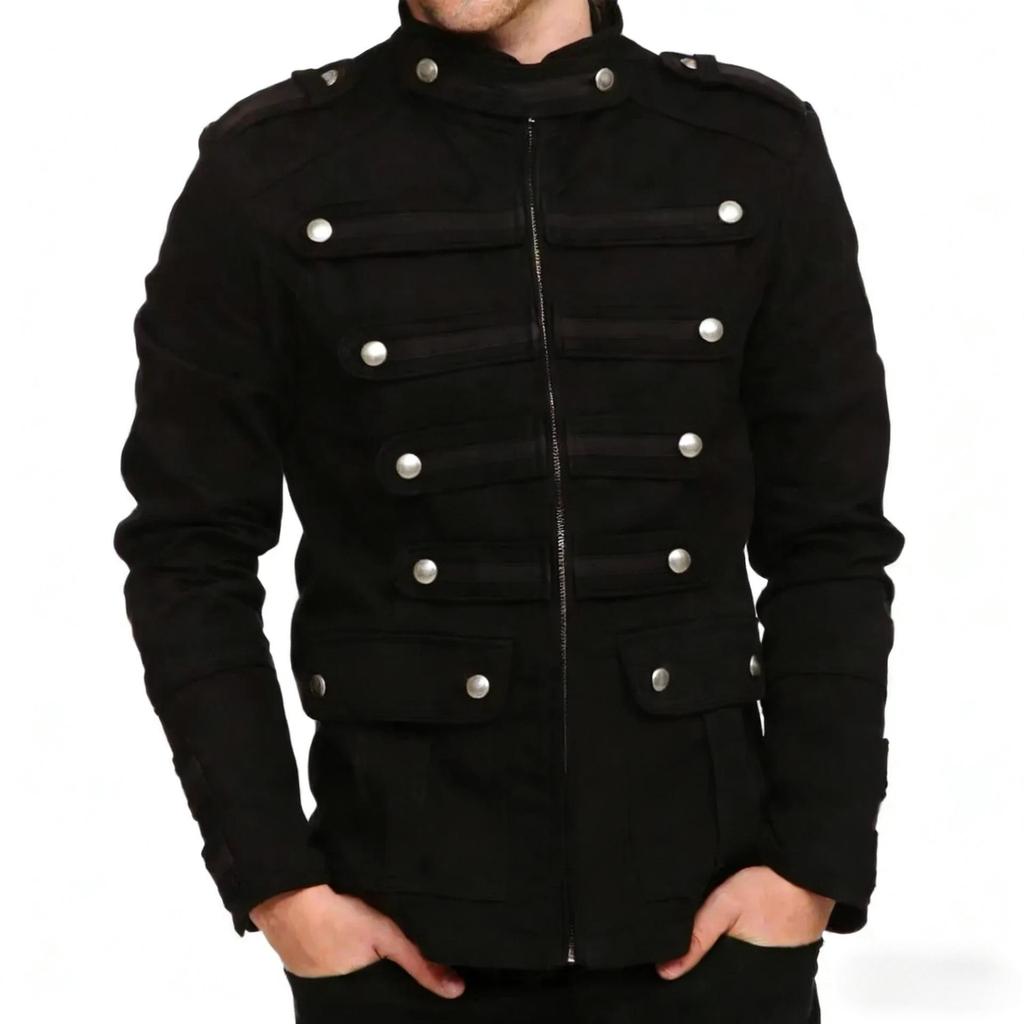 Men's Black Gothic Steampunk Military Band Jacket