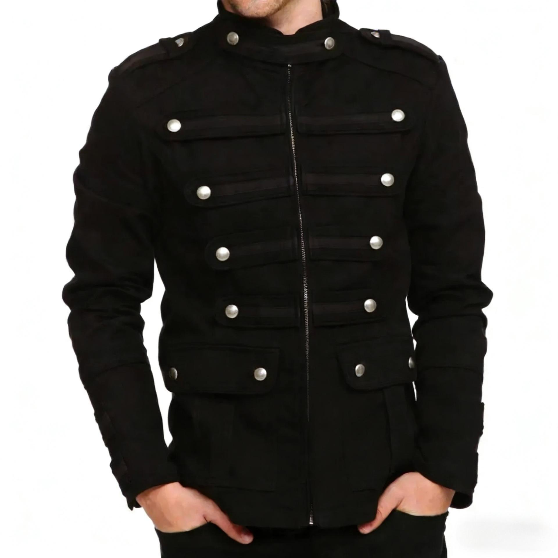 Men s Black Gothic Steampunk Military Band Jacket 3XL