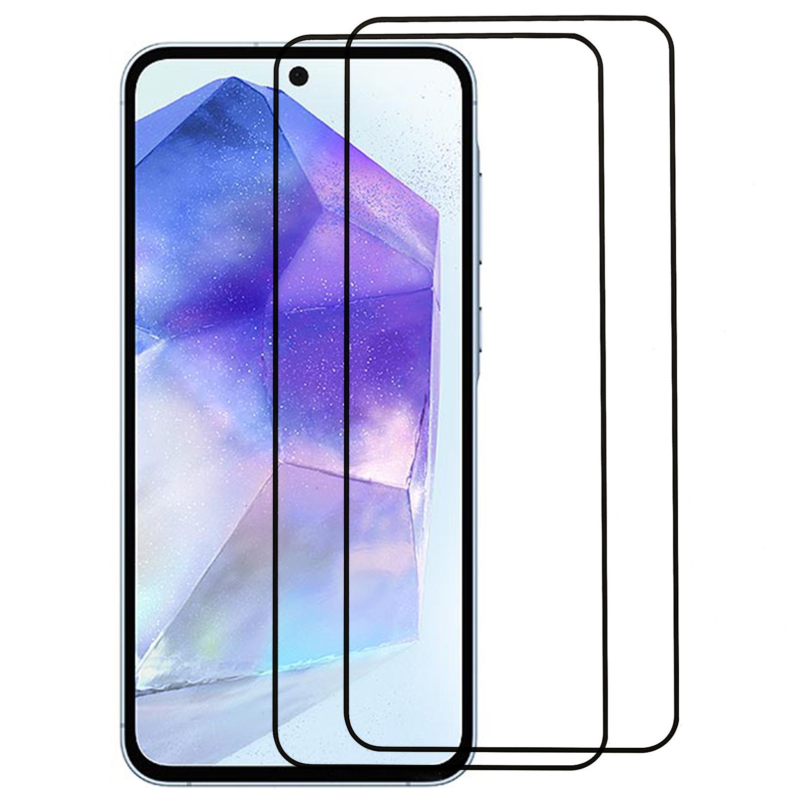 

2Pcs For Samsung Galaxy A55 5G Tempered Glass Electroplating Anti-Fingerprint Silk Printing Full Glue Screen Protector As Shown A