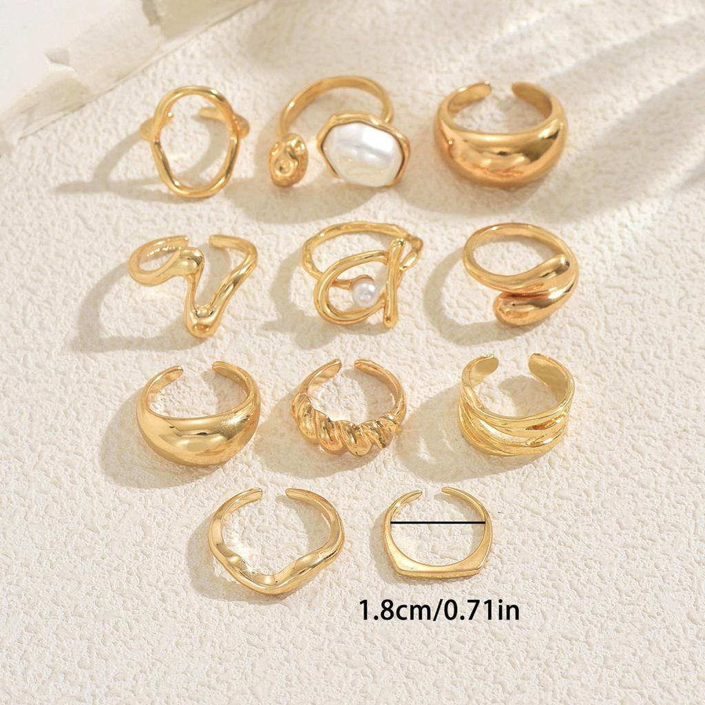 Wind Ladies Jewelry Geometric Ring Inlaid Pearl Design Ring Set Opening Adjustable Ring