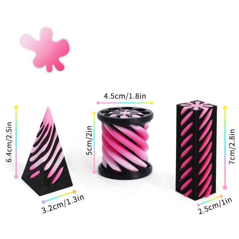 3/7pcs Set 3D Printed Spiral Pyramid Set Rotating Cube Toys Kids Gift Pyramid Fidget Toy Students Gift Teaching Model