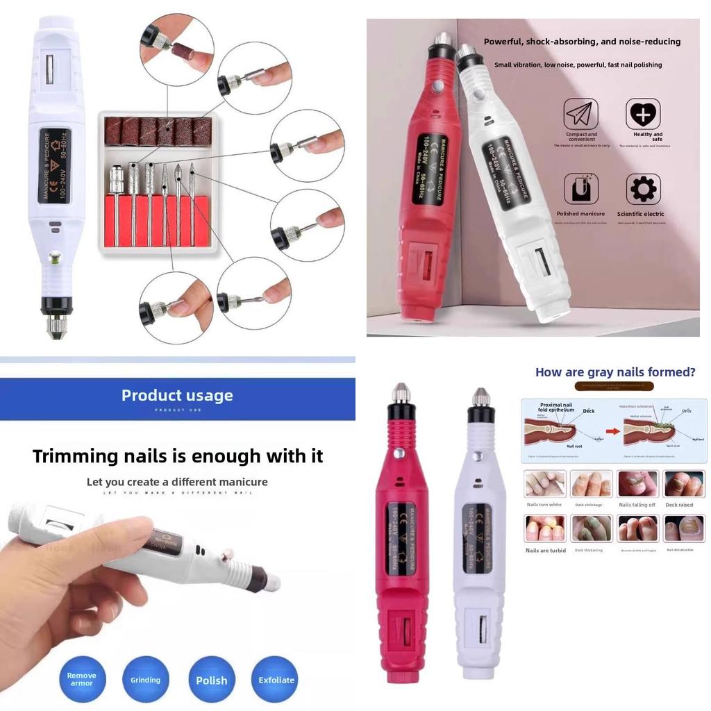 Manicure And Pedicure Grinder With Usb Power And Multiple Grinding Heads For Hard Nails