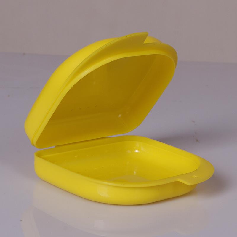 Compact Blue Plastic Denture Cleaning Storage Box with Ventilation Holes