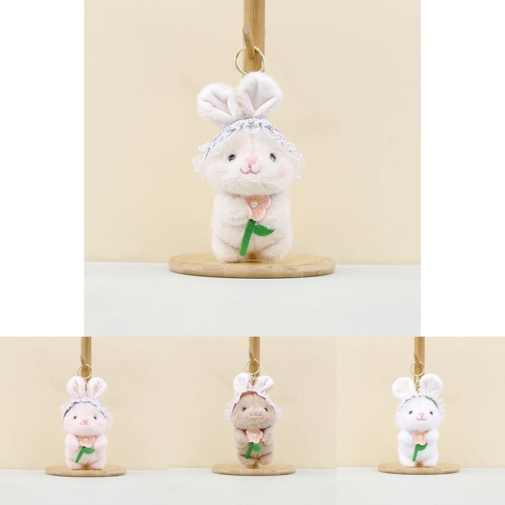 Fluffy Keychain Bunny With Cute Flower Holding Design Perfect For Animal Gifts Lovers