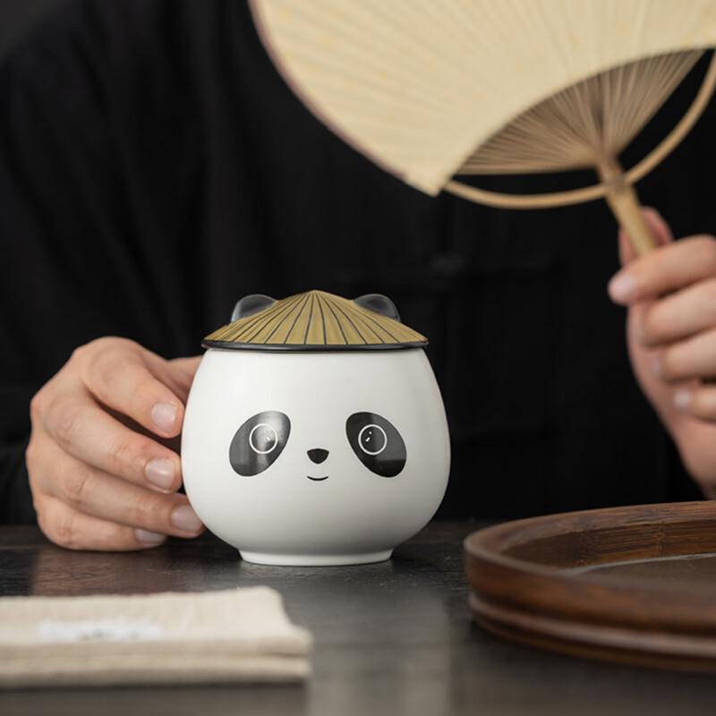 Ceramic Panda Tea Caddy and Water Cup Set