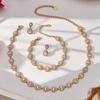 Luxury Zirconia Diamond Bracelet and Necklace Set with Stainless Steel Pendant and Retro Earrings
