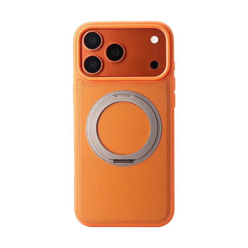 New Applicable Apple 18promax Leather Pattern Mobile Phone Case Rotating Magnetic Suction Bracket Iphone17 Leather Protective Case
