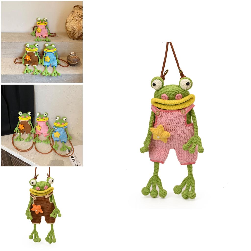 Childrens Cartoon Knit Crossbody Bag With Frog Exterior Design For Daily Use