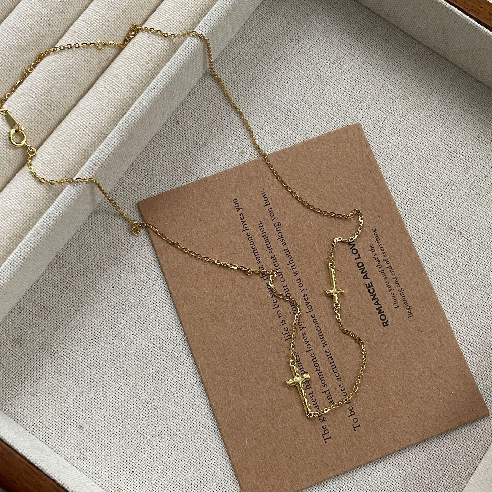 Korean version S925 silver pleated cross necklace female niche design sense Korean ins exquisite collarbone chain 925 silver