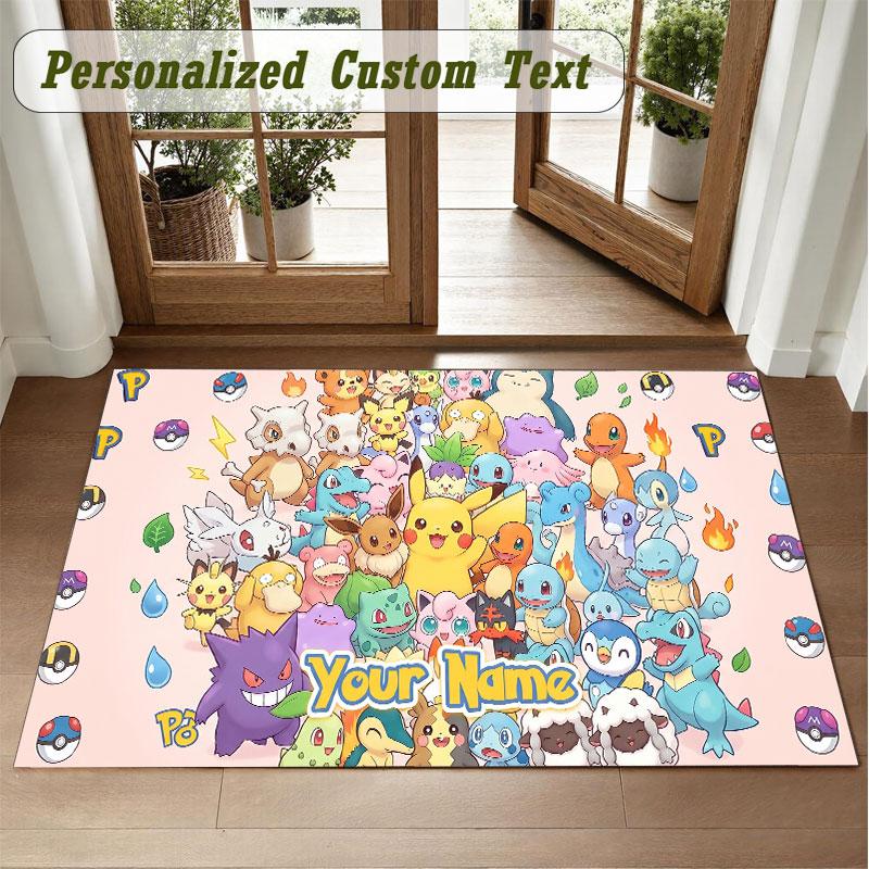 Crystal Velvet Square Rug Custom NamePokémon Pattern Non Slip Home Floor Decor Rug