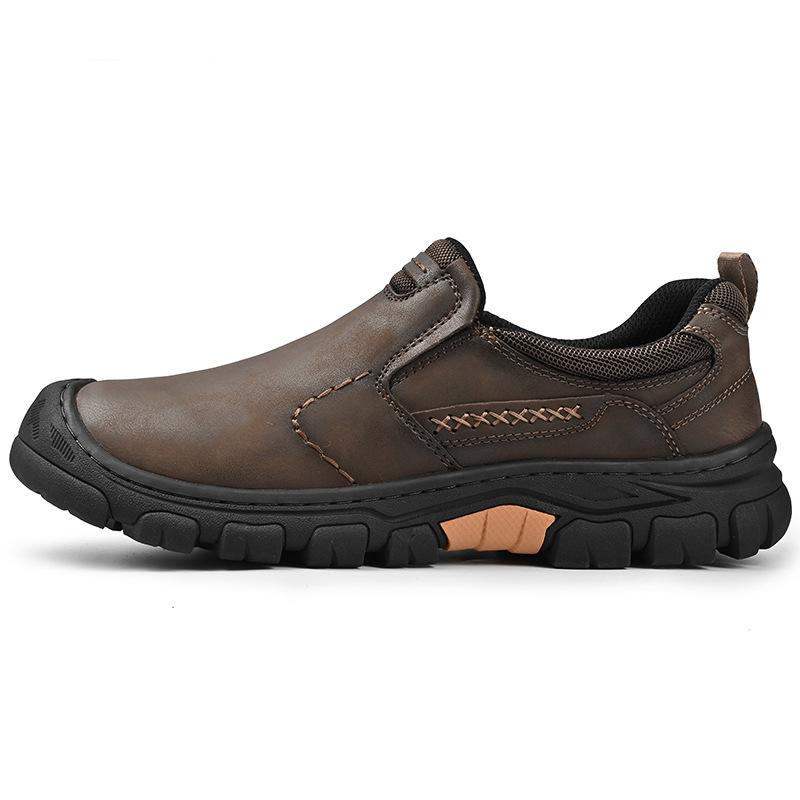 Men's Waterproof Slip On Faux Leather Hiking Shoes for Male Outdoor Non-Slip Walking Sneakers Casual Loafers Work Shoes Comfortable Short Boots