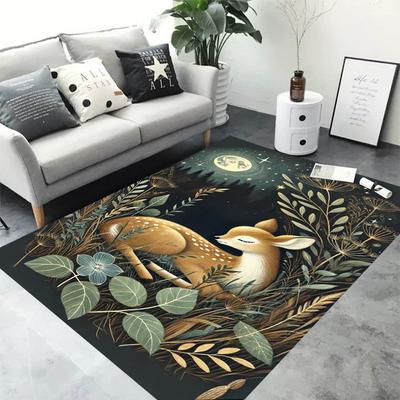 Fawn Print Area Rugs Non-Slip Flannel Carpets for Home Living Room Kitchen Bedroom Rug Machine Washable Floor Mat