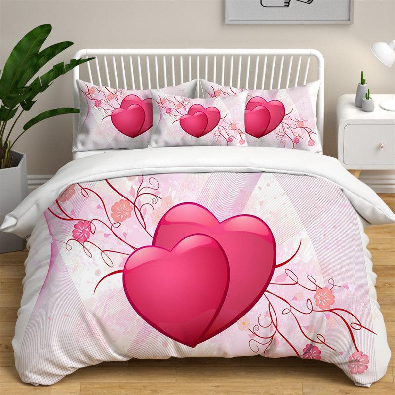 Love Heart Bedding Collections Queen Size Microfiber Romantic Wedding Duvet Cover Collection Gift For ValentineS Day For Girls Women Bedroom