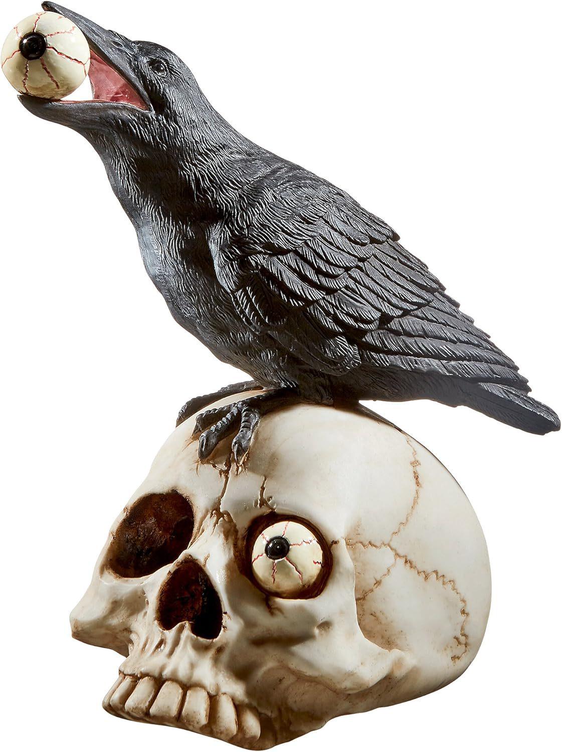 Halloween Crow Skull Glass Ornament for Yard Decor