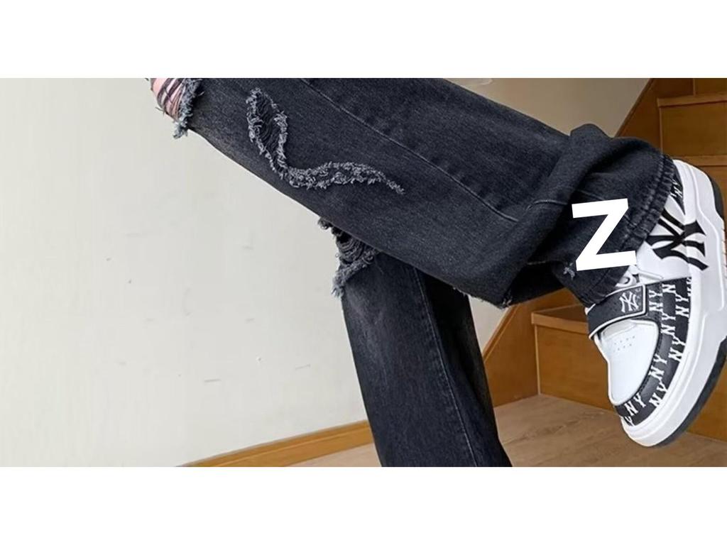 Pánské retro džíny s trháním - Volný střih, Pohledný high street styl, Všestranné široké rovné nohavice