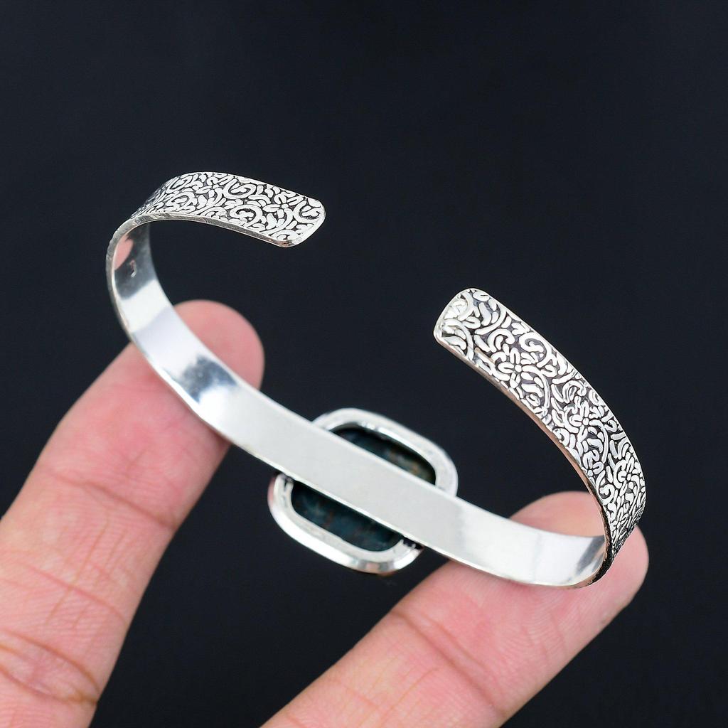 925 Silver Natural Bloodstone Daughter Elegant March Birth Trendy Bangle Jewelry