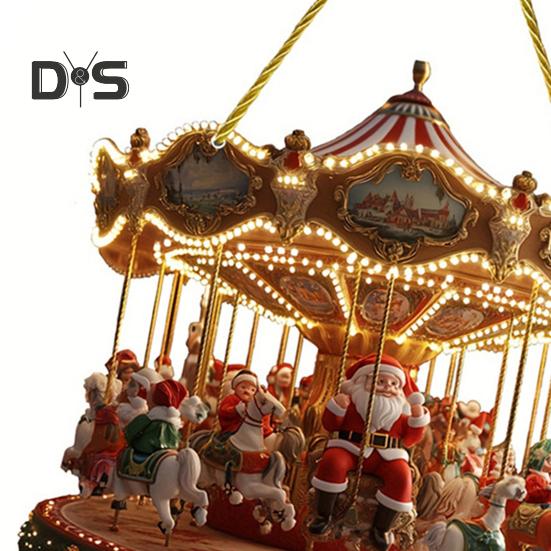 2D Santa Carousel Pendant Holiday Home Window Car Christmas Tree Decoration Pendant Acrylic Handcrafted Art Ornament