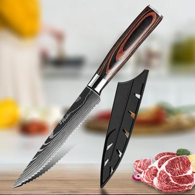 Western Steak Knife Damascus Pattern Stainless Steel Serrated Carving Knife Multi-functional Restaurant Tableware Chef's Knife