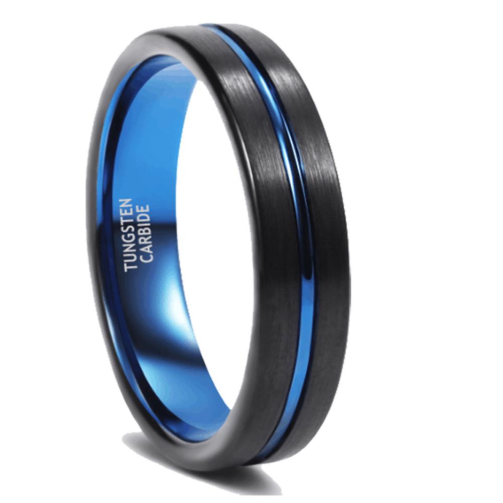 

Blue Tungsten Steel Ring with Cross-Groove, Unisex, Available in 4/6/8mm Widths US Size 8.5