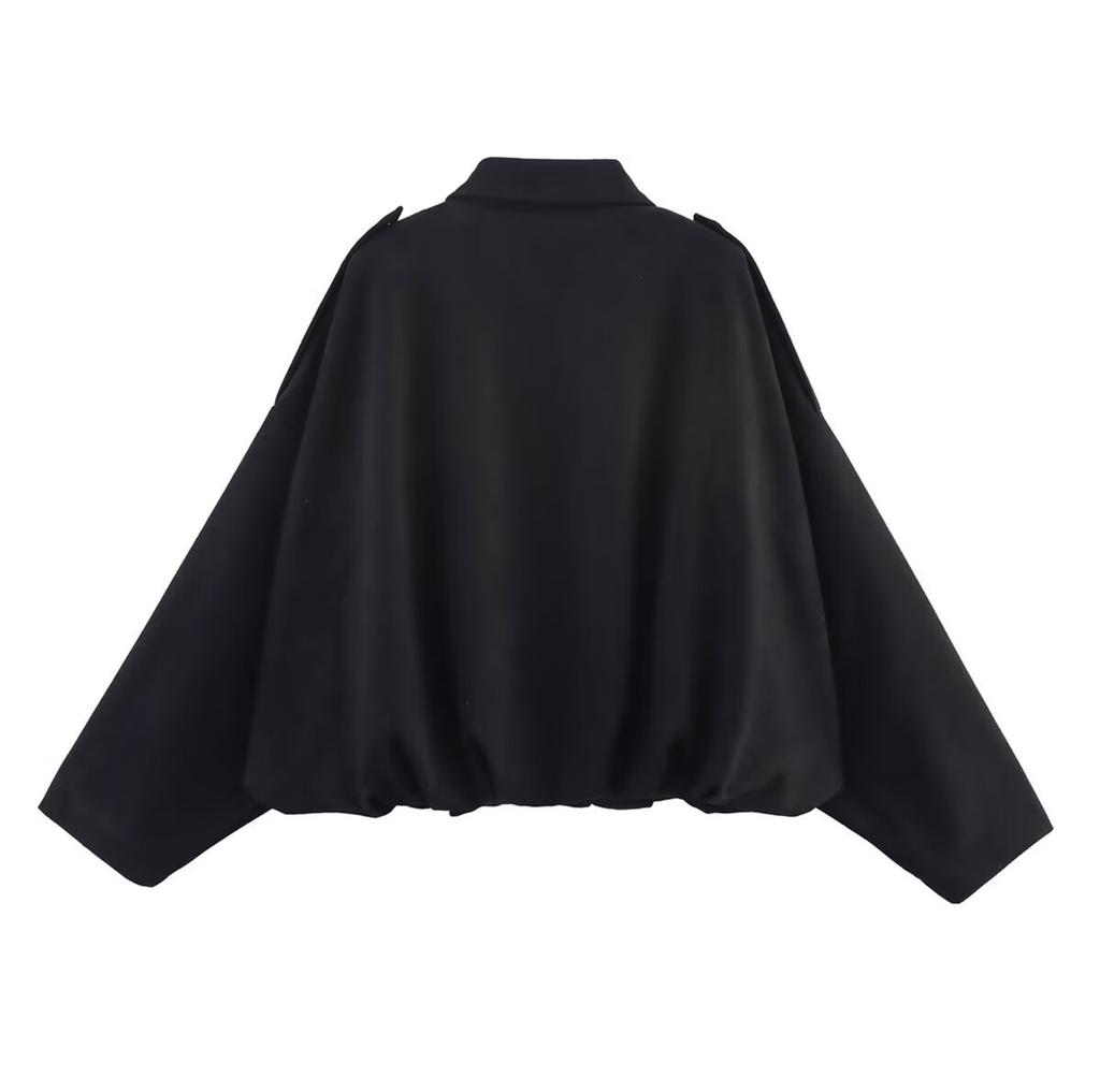 Women's Solid Color Fashionable Sleeve Long Sleeved Zipper Casual Top Jacket Jacket