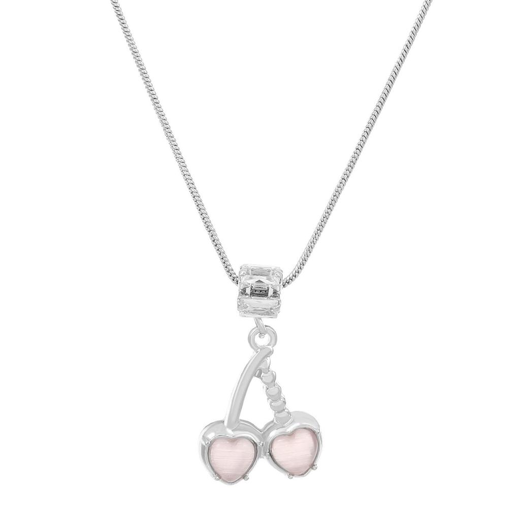 Pink Cherry Heart Necklace: Trendy Summer Cat's Eye Stone Pendant for Women