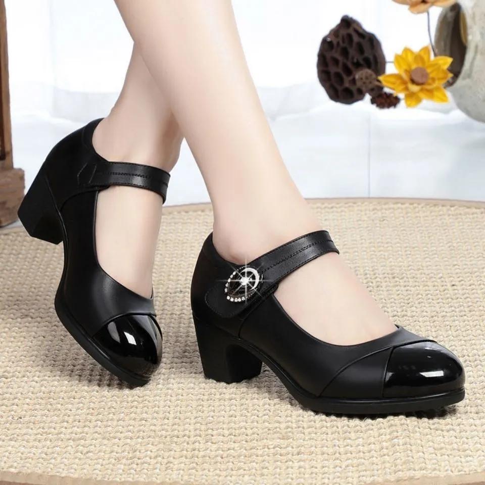 Mom's Shoes Women's Spring and Autumn Soft Sole Single Shoes Medium Heel Thick Heel Versatile Dance Shoes