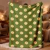 2026 New Collection Flannel Blanket 1pc Vintage Green Daisy Pattern Flannel Blanket UltraSoft, Warm, Machine Washable, AllSeason