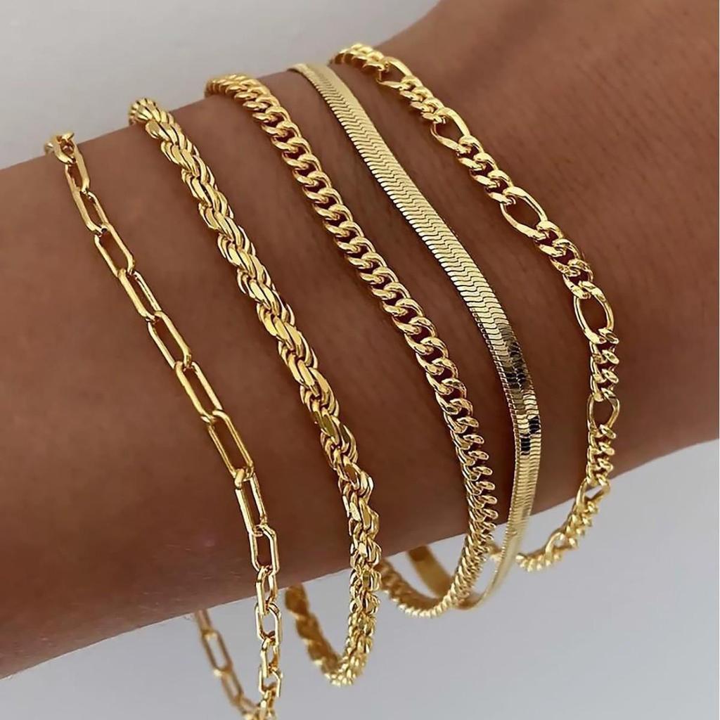 Minimalist KC Gold Women's Multi-layer Stackable Chain Bracelet Set