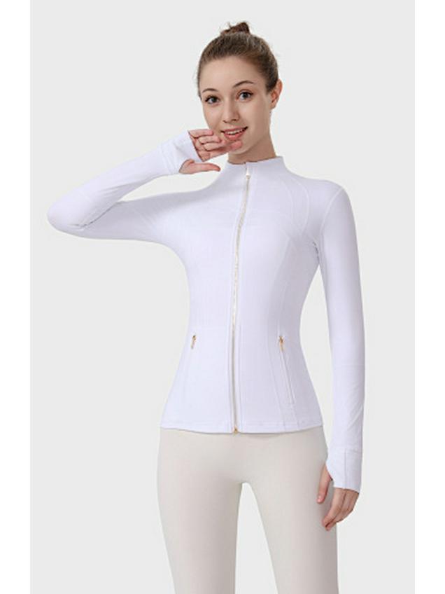 Available: Original Gold Quick-Dry Slimming Fitness Jacket with Stand-Up Collar and Long Sleeves for Running & Yoga.