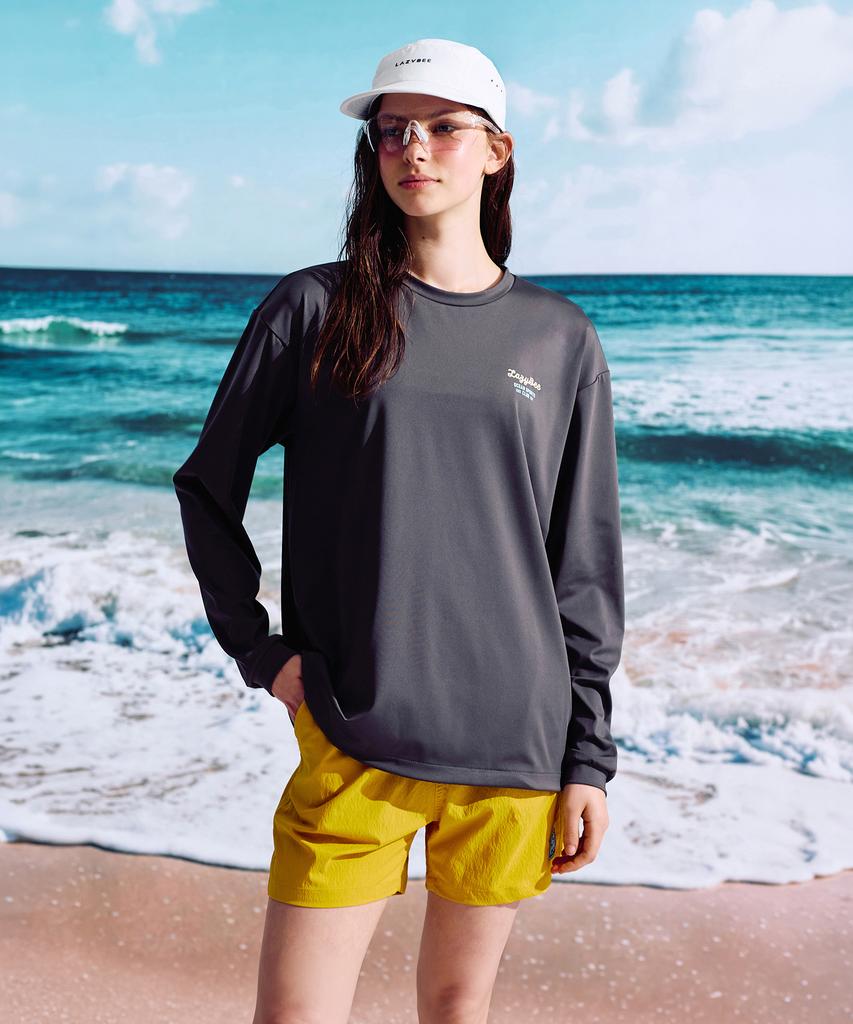 Leijibi [Set] Airfresh String Long Sleeve Rash Guard + Swim Shorts Set M Dark Grey