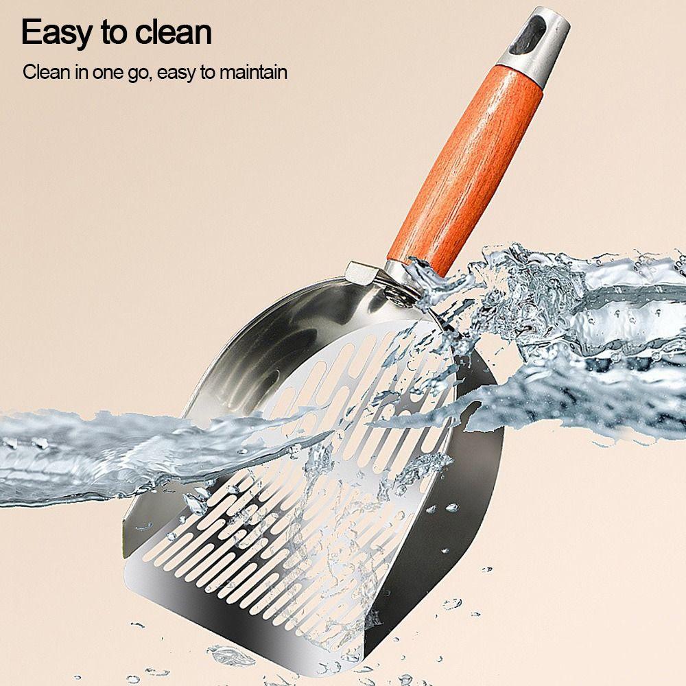 304 Stainless Steel Cat Litter Shovel Anti-slip with Wooden Handle Cat Toilet Scoop Fine Mesh Cat Poop Cleaning Tools