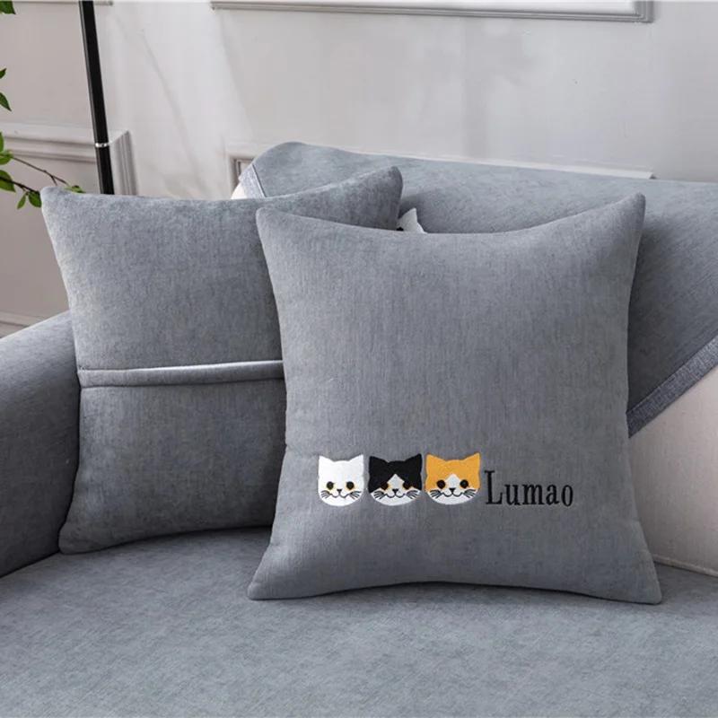 Nordic Cats Prints Sofa Cushion Mat Universal Non-slip Solid Color Sofa Slipcovers for Living Room L Shape Couch Towel Protector
