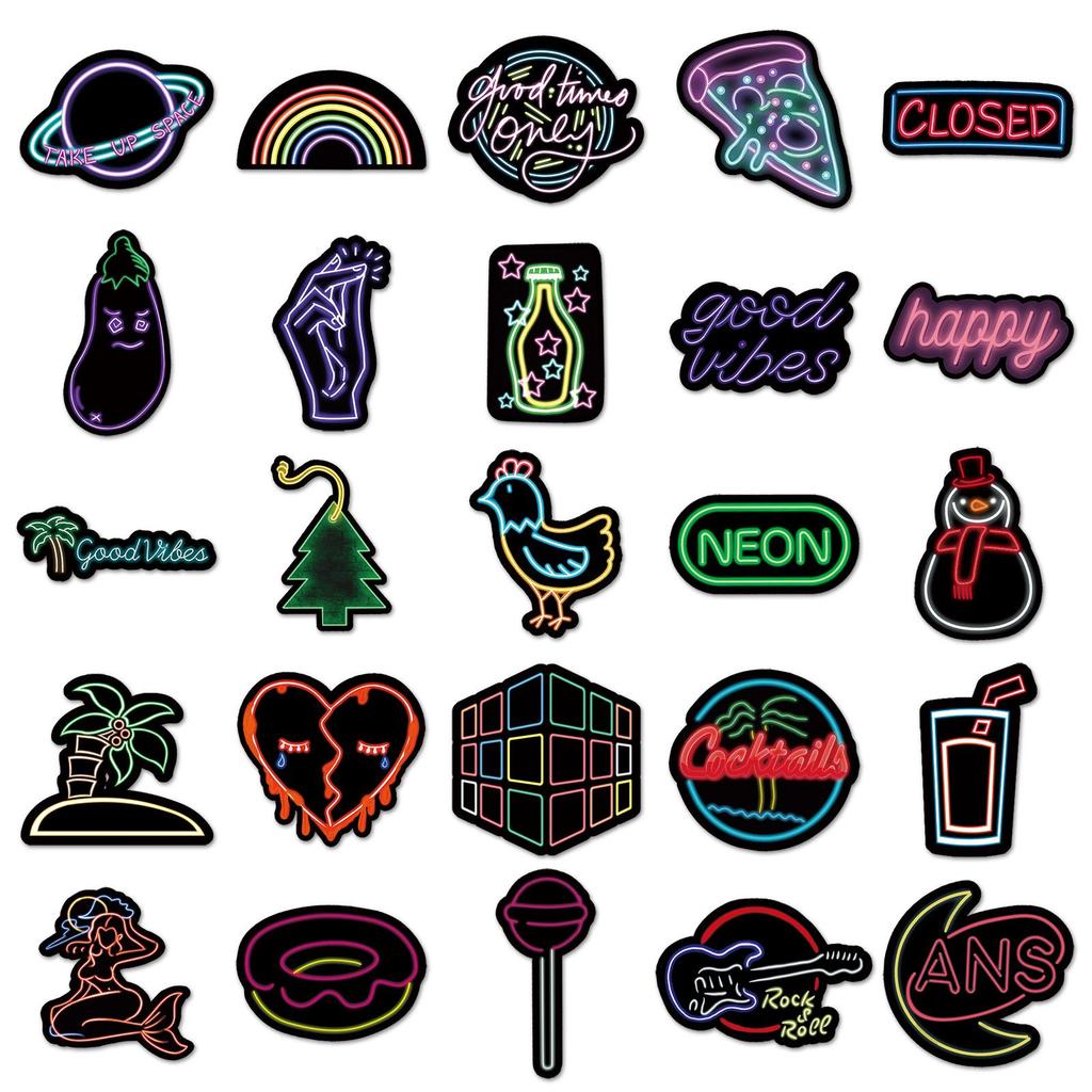 50 Neon Graffiti Personality Stickers for Laptops, Suitcases, Skateboards, and Cars