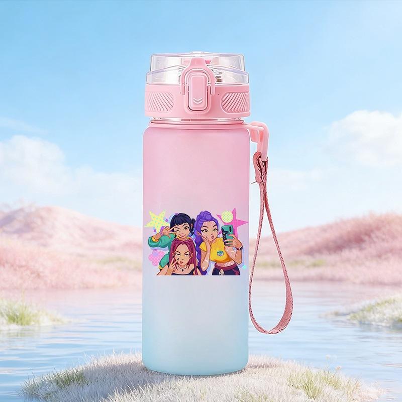 600Ml Water Bottler Cartoon K-Pop Demon Hunters Printed Character Water Cup Large Capacity Outdoor Portable Rope Drinking Bottle for Boy Girl Gift