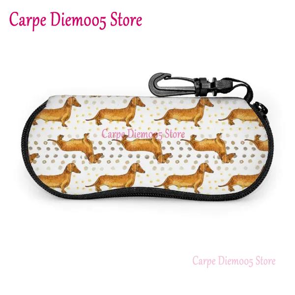 Portable Eyewear Case Dachshund Dogs And Bones Sunglasses Soft Case Glasses Box with Lanyard Zipper Eyeglass Case